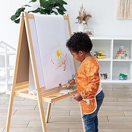 Bumkins Sleeved Smock, Toddler Reusable Waterproof Bib for Girls and Boys Ages 3-5 Years, Long Sleeve Childrens, Kids Paint Apron, Arts, Crafts and Play with Pocket, Soft Fabric, Boho Orange