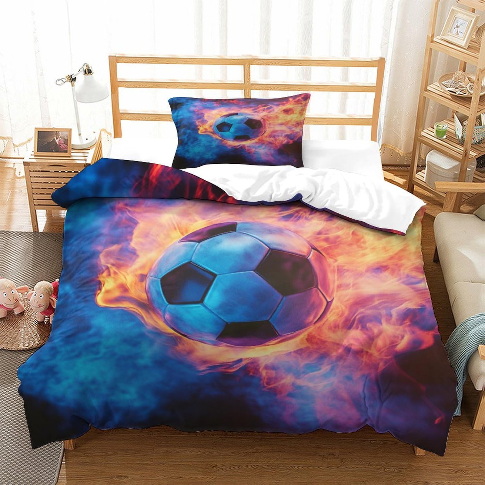 P1s9u7w5y Football-5 Vivid Soccer 3D Printed Duvet Cover Set 3Pcs Microfiber Sports Football Bedding Set Single（135X200cm）