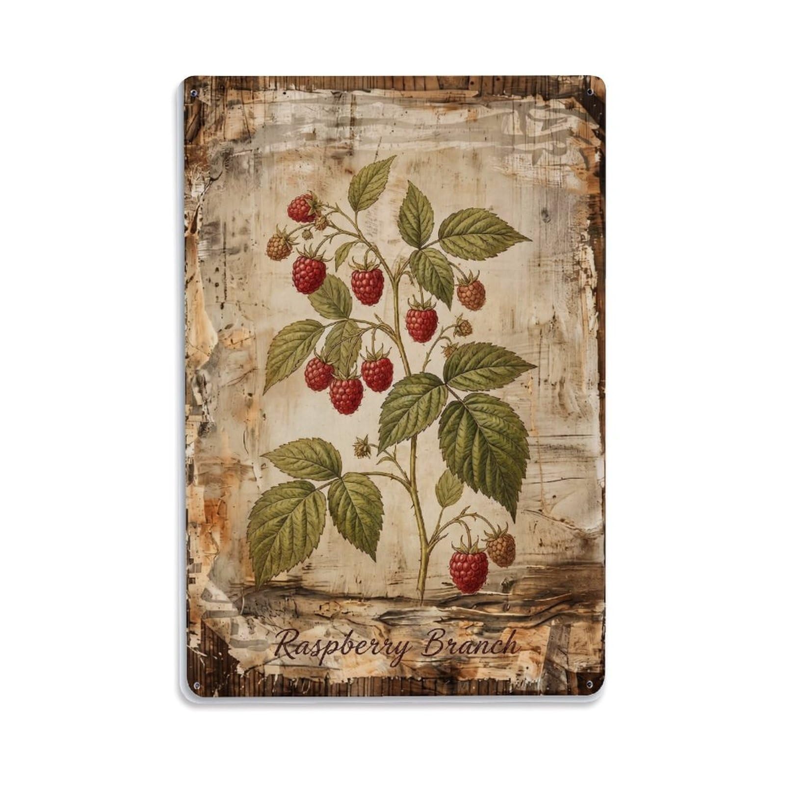 Raspberry Branch Botanical 1 Vintage Metal Tin Sign Plaque Wall Decor for Cafe, Club, Garden Metal Poster 8x12Inch