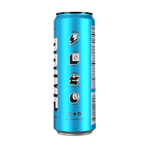 Miniatura 8 de Prime Energy Drink "Blue Raspberry", sabor natural, 200 mg de cafeína, cero azúcar, 300 mg de electrolitos, vegano, 12 onzas líquidas por lata