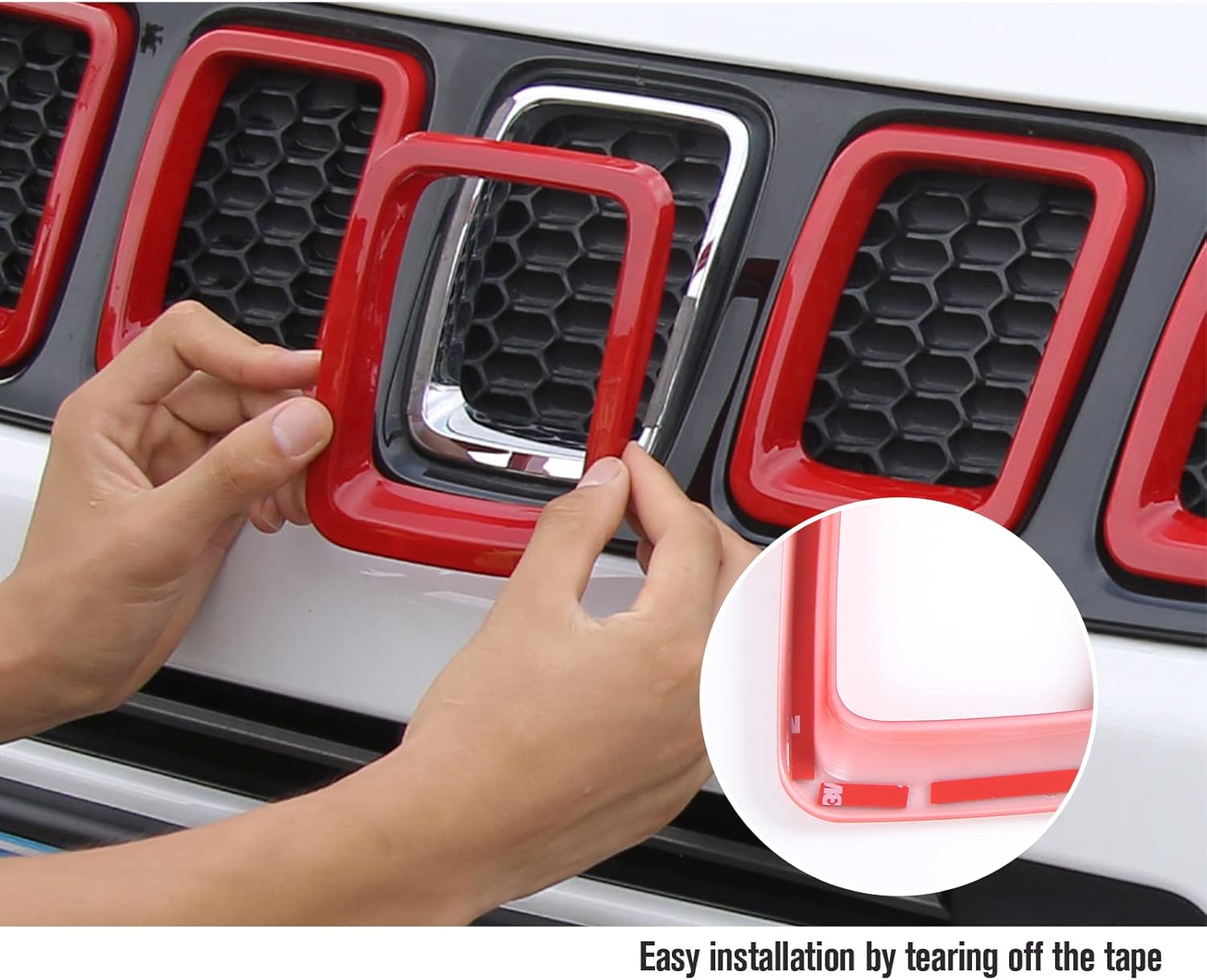 JeCar Grille Inserts ABS Front Grill Cover Exterior Accessories for Jeep Compass MP 2017-2020, Red