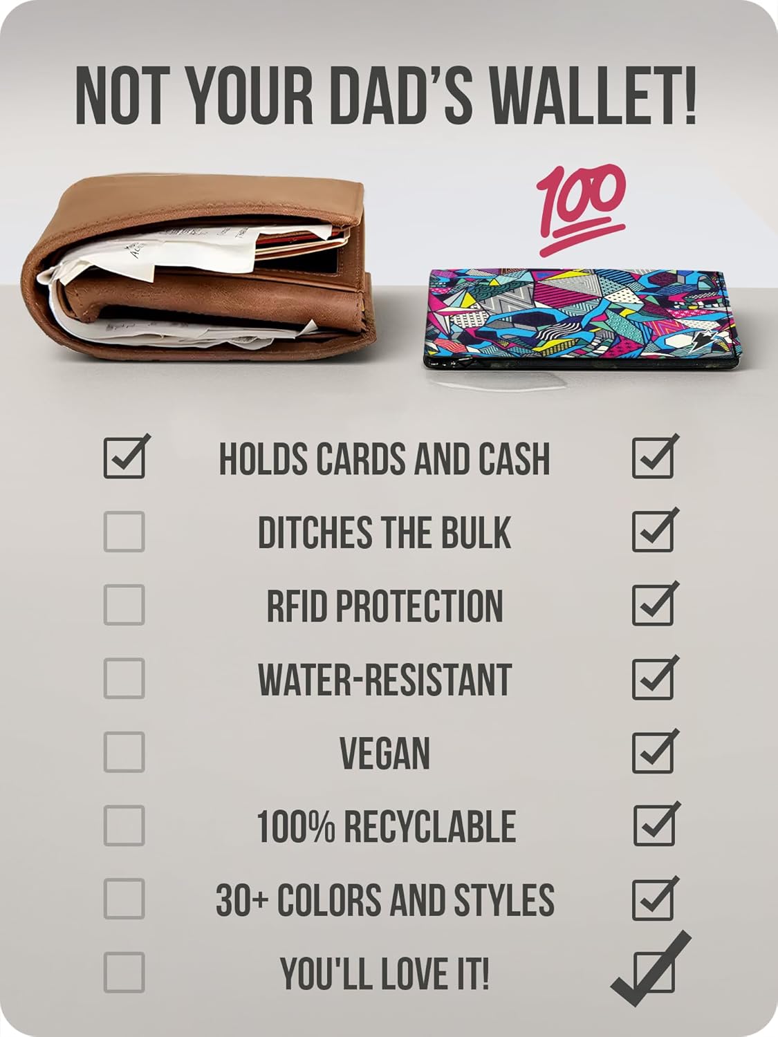 SUPERVEK Alter Ego Skull Stitched Paper Wallet - Vegan, Mighty Thin, Tear & Water-Resistant Slim Wallet for men - Mens Credit Card Holder Wallet - Skulls Streetwear Bifold Wallets - RFID Blocking - Image 6