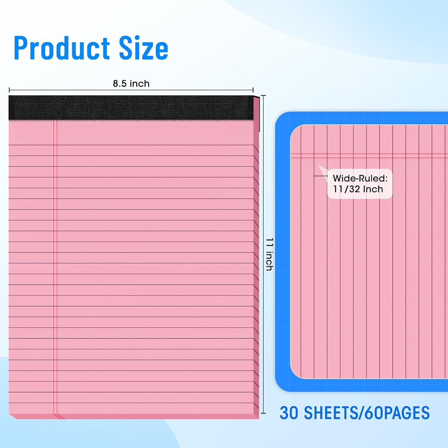 6 Packs Legal Pads 8.5 x 11 Inch, 30Sheets/Pack, College Ruled & Perforated Colored Writing Pads, Pads of Paper 8.5 x 11, Lined Note Pads with Sturdy Backing for Office, Business & School Supplies - Image 2