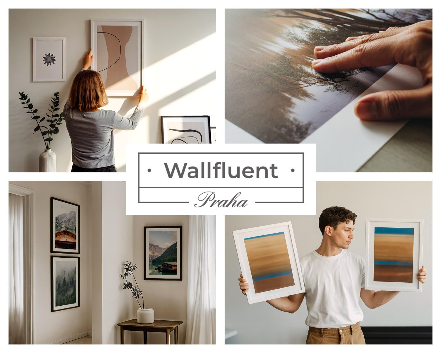Wallfluent Wandcollage Pack 2x 50x50 + 2x 40x60 cm Schwarzer Rahmen | Leisten Trocknen von Kräutern und Pflanzen für die Küche