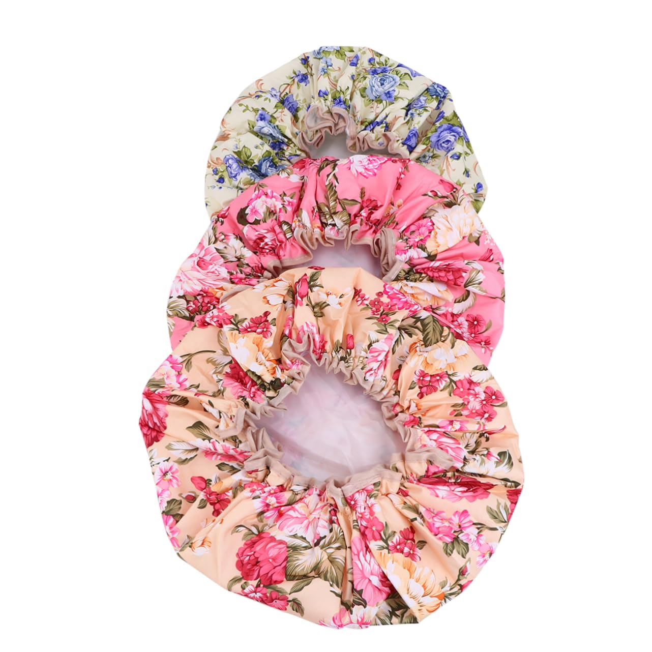 Healeved 9stücke Wasserdichte Duschhaube Mit Doppelter Schicht Stylische Badekappen Für Damen Und Mädchen Blume Rosa Blume Aprikose Aus Peva
