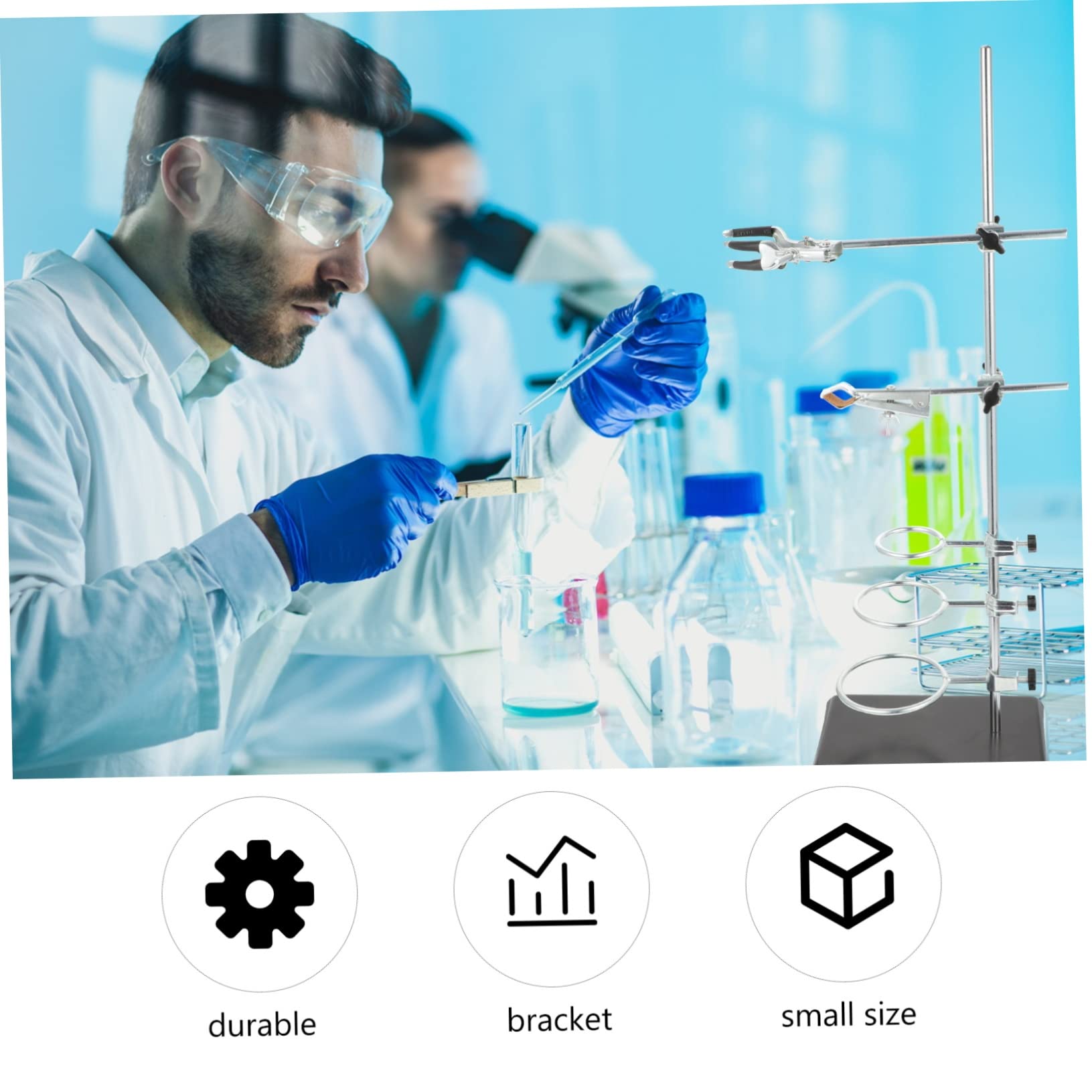60cm Laborstativ aus Eisen mit 6 Halterungen, Silber | Stabiler Fuß, Platzsparende Aufbewahrung, für Chemie und Laborarbeiten