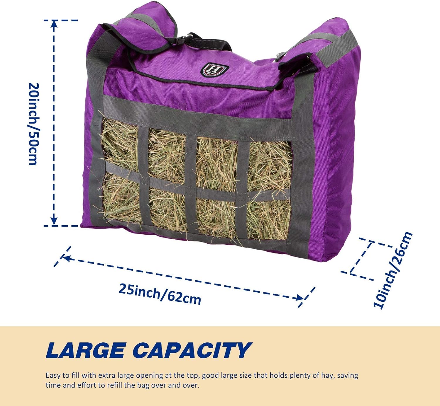 Harrison Howard Premium Durable Slow Feed Horse Hay Bags Oxford Cloth Heavy Duty Large Capacity Horse Feeding Bag-Regal Purple