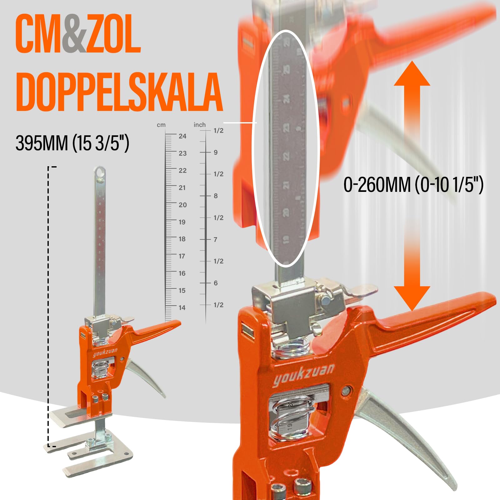 2 Stück Möbelheber 40 cm Ganzmetall Plattenheber Türheber Fliesenheber, 200 kg Tragkraft, Präzises Hebewerkzeug mit SLOW/FAST Absenkmodi, Rutschfest, Höhenverstellung bis 39 cm