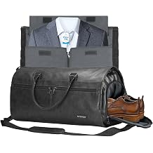 STOVER Garment Travel Duffle Bag, Large 2-in-1 Convertible Carry-on Luggage for Men & Women- Hanging Suits, Dresses & Clothes + Shoe Compartment- Weekender Tote Combo Duffel Black Leatherette
