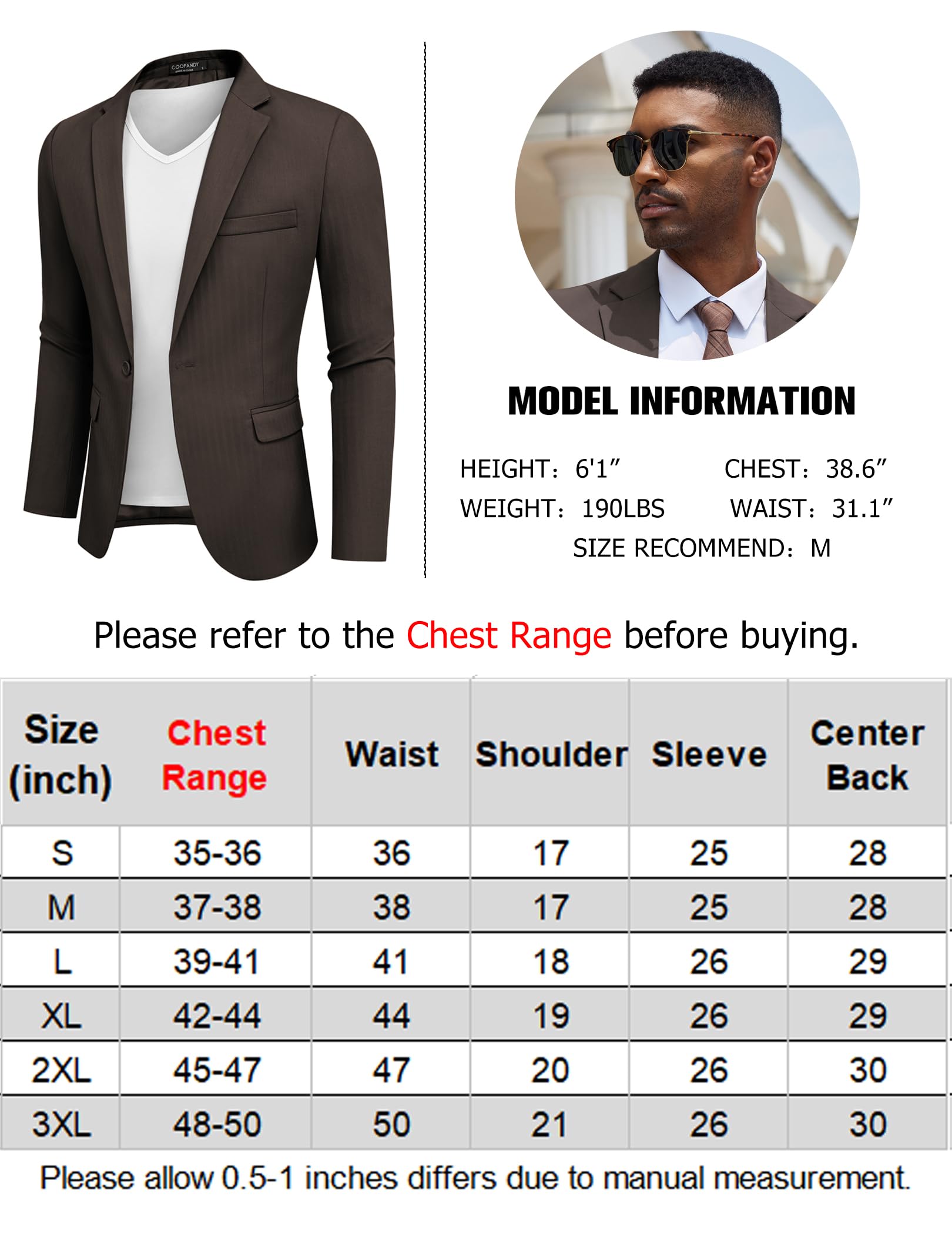 COOFANDY Blazer décontracté pour homme, coupe ajustée, veste de sport à un bouton