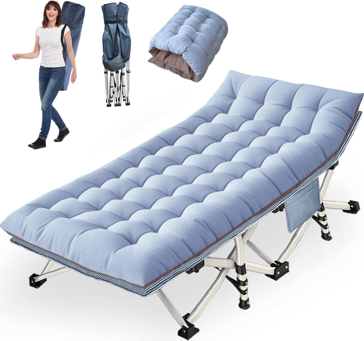 Oversize Camping Cots XXL Sleeping Cots with Comfortable Mattress Extra Width Camping Bed for Adults Cot With Carry Bag for Adults Portable Folding Cots Nap Office Indoor Vacation Easy to Set Up