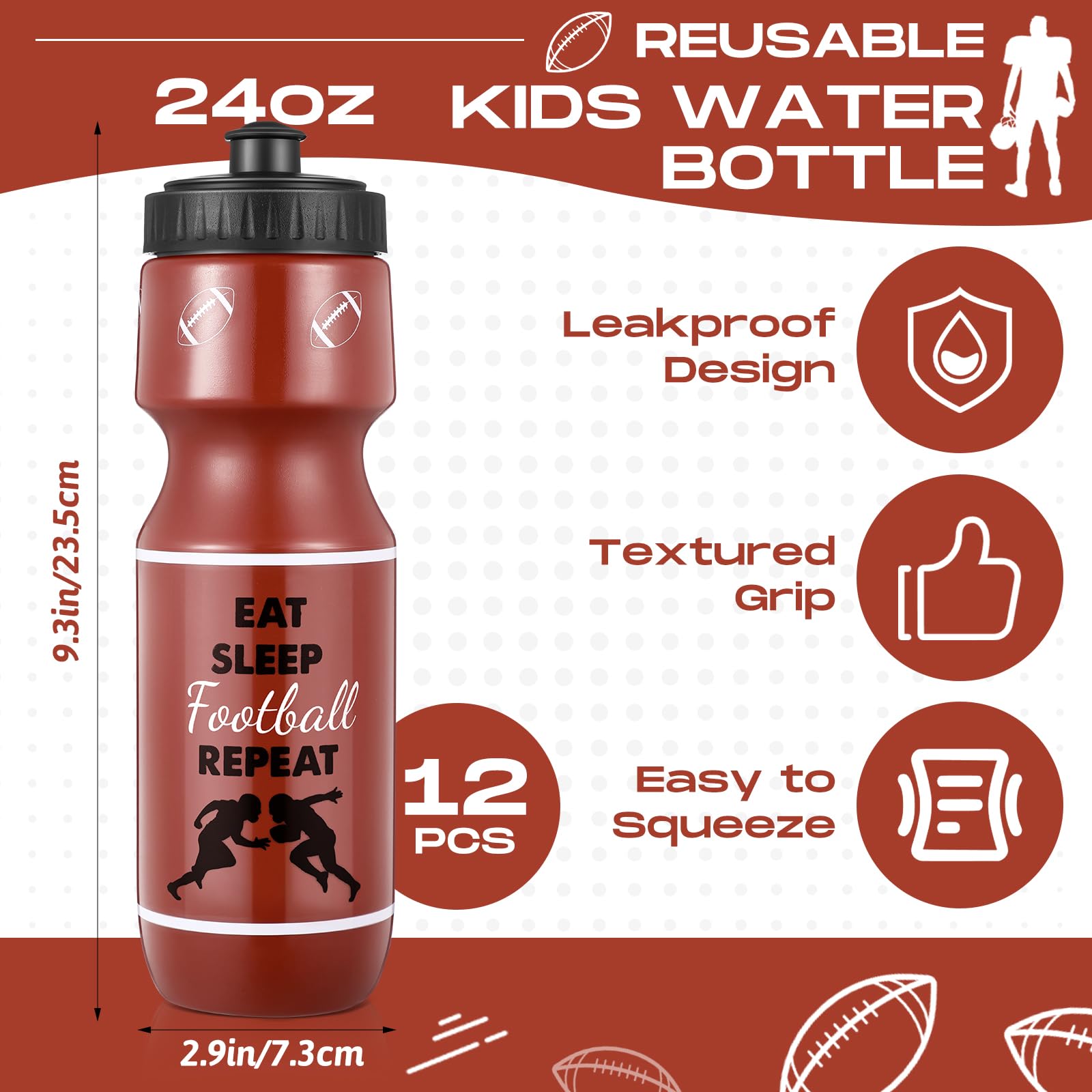 Talltalk Fußball-Wasserflasche, 680 ml, Kunststoff, Wasserflasche mit Kordelzug, für Fußball, Party, Gastgeschenke, Sport-Trinkflaschen für Herren, Sportliebhaber, Fußballgeschenke, Herbstsport, 12