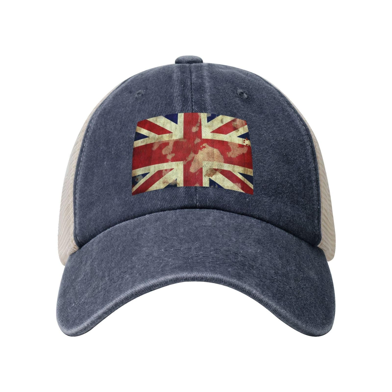 Snapback Trucker Hats Vintage Union Jack British Flag Cowboy Baseball Caps Adjustable Blank Mesh Ball Caps for Men Women, Navy Blue, One size