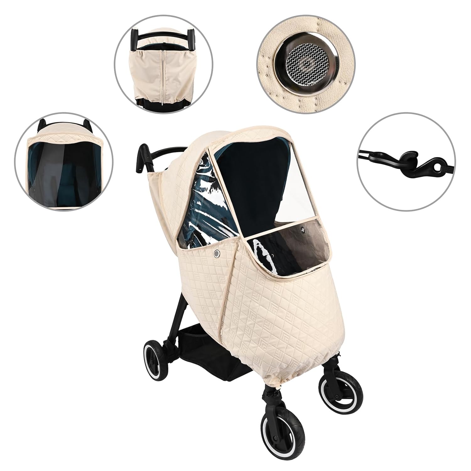 Bebamour Stroller Rain Cover,Universal Stroller Accessory,Waterproof,Windproof Protection,Protect from Dust Snow,Baby Travel Weather Shield (Khaki)