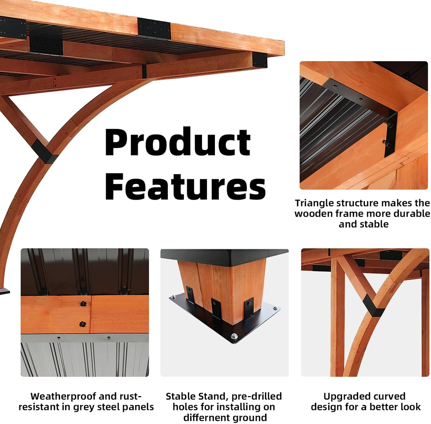 Windproof Snowproof Carport, 18.3x12.6 ft Wood Heavy Duty Garage with Metal Roof, Car Shelte Suitable for Ram Toyota Pickup SUV Trucks