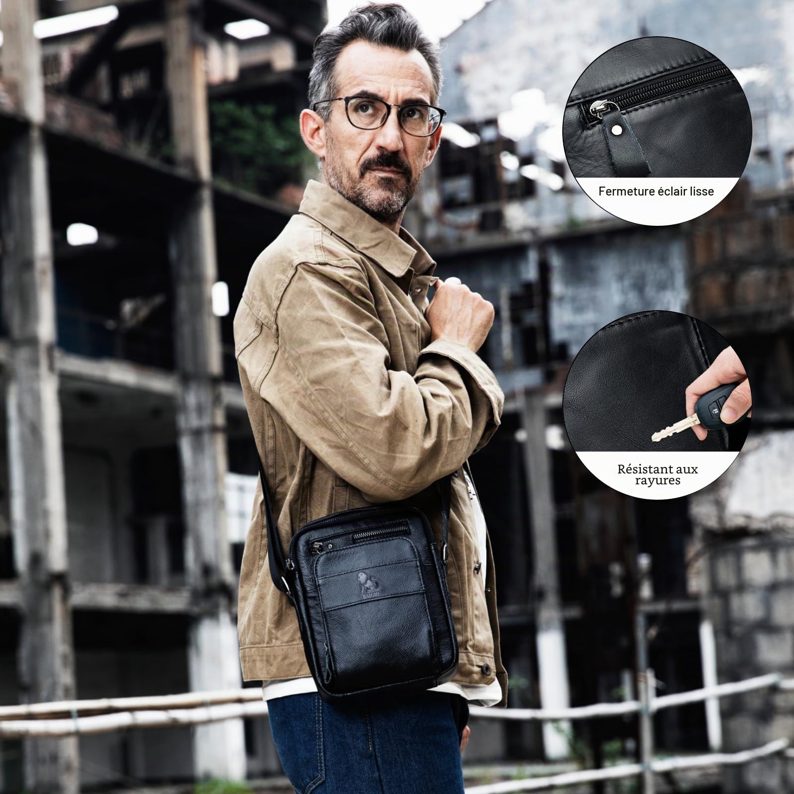 BAIGIO Sac à Bandoulière pour Hommes Petits Sacs en Cuir Vintage Sacs avec Poignée Sac à Main Pochette Besace pour Décontracté Affaires