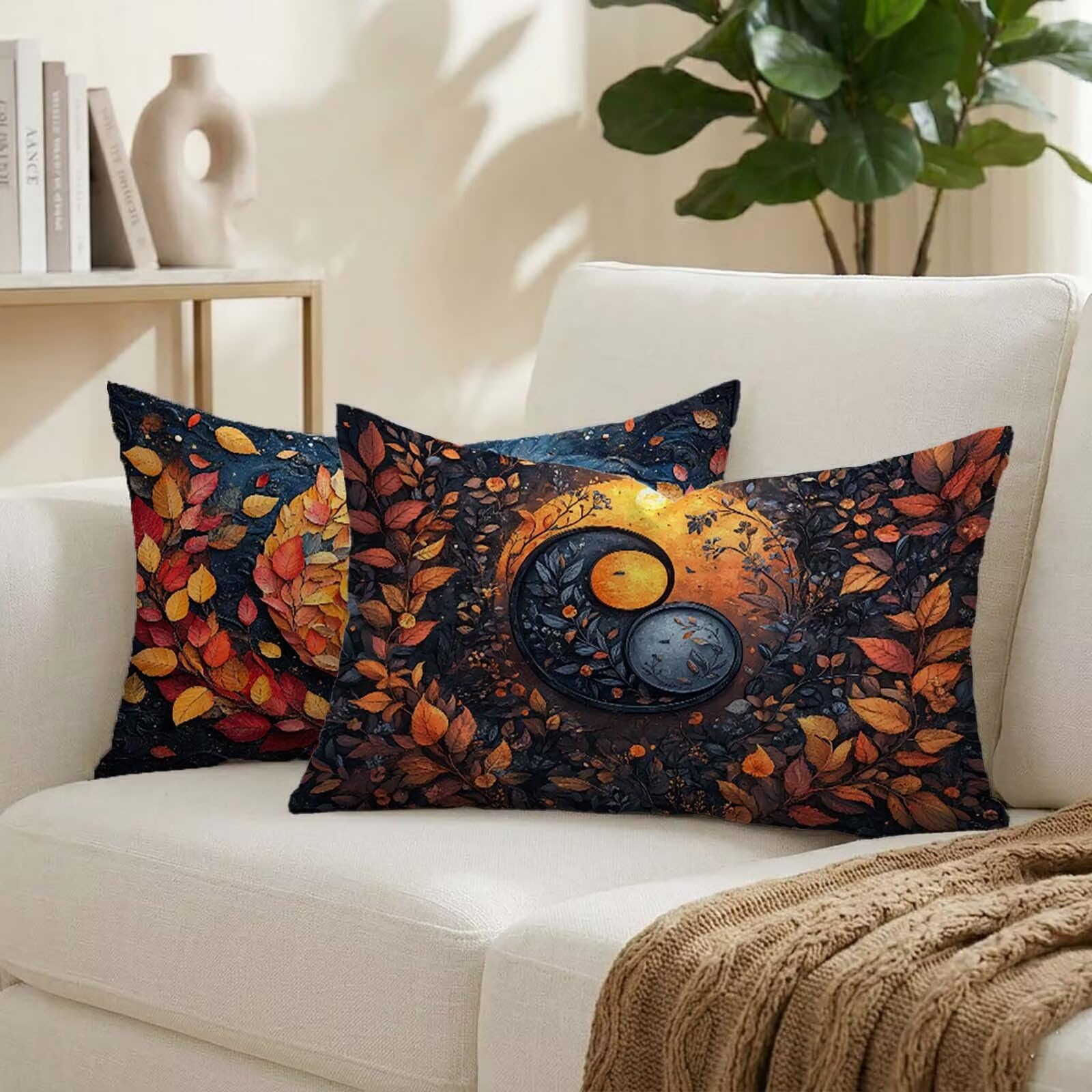 Coussin exterieur impermeable 50x80 cm en motif feuilles pour canape de jardin