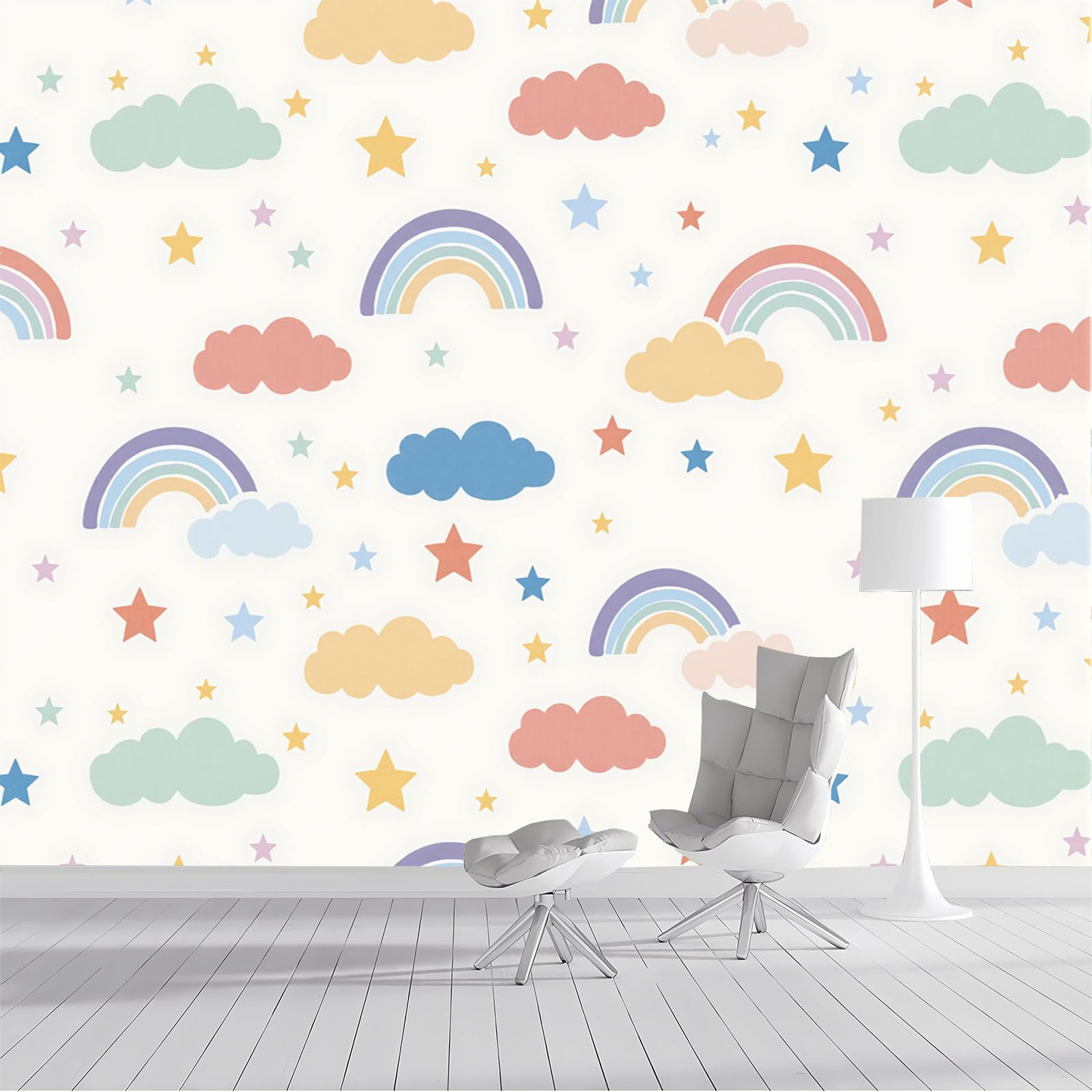 Papier peint soie étoiles arc-en-ciel pour illuminer et agrandir le couloir