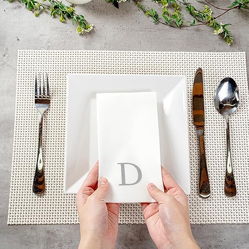 Miniatura 245 de Luxenap - Toallas de invitados de 15.8 x 7.9 pulgadas, 50 toallas de mano con letras plateadas, letra "P", fuente Sans Serif, servilletas de papel