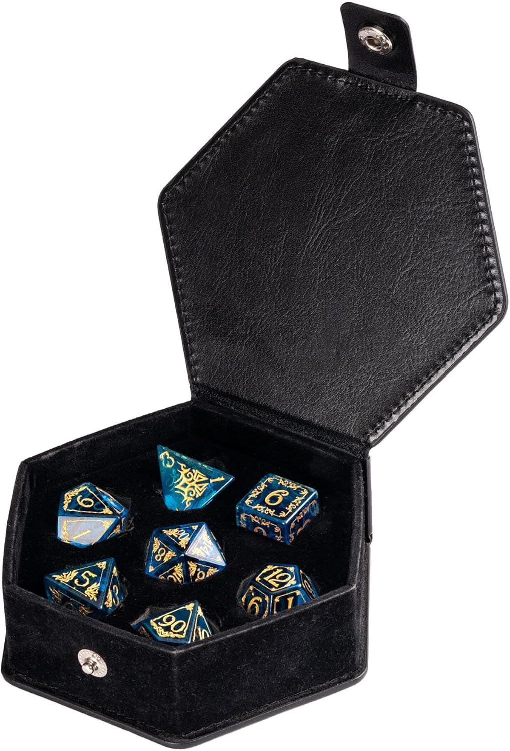 UDIXI Blue Glass Dice Set D&D Transparent Glass DND Dice Set with Leather Box for Role Playing Games and Tabletop Games