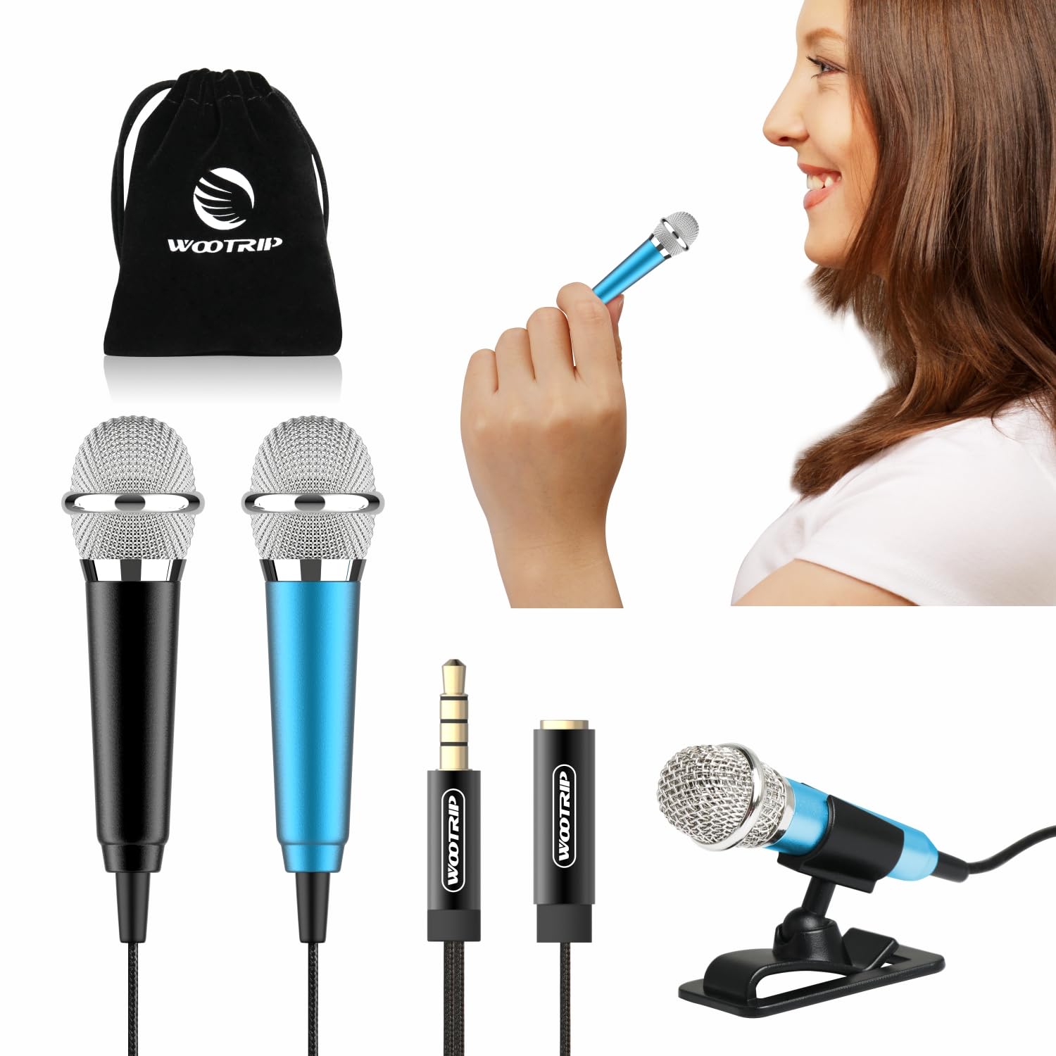 2PCS Mini Karaoke Microphone, Mini Voice Recording Microphone Portable Karaoke Mic for Singing, Voice Recording(Black/Blue)