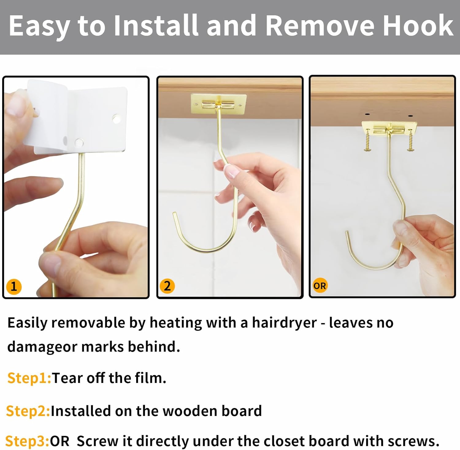 Self-Adhesive Banana Hooks, Foldable Magnetic Hanger Under Cabinet, Sturdy Metal Banana Holder for Kitchen, Space-Saving Design to Keep Bananas Fresh 1 Pieces Gold