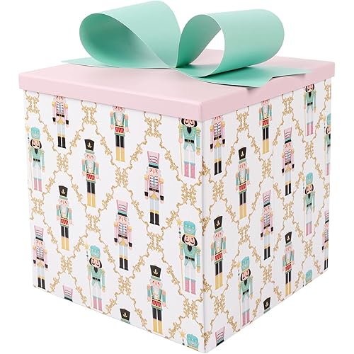 BIOBROWN Medium Christmas Gift Boxes with Lids for Presents, 9x9x9 Inches Nutcracker Design Collapsible Gift Box for Party, Xmas, Holiday