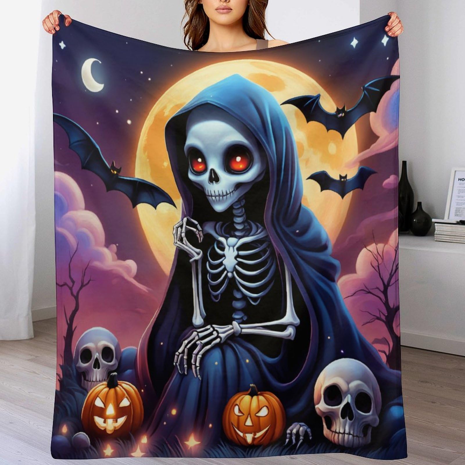Couverture squelette d'Halloween polaire : Protégez votre canapé et restez au chaud