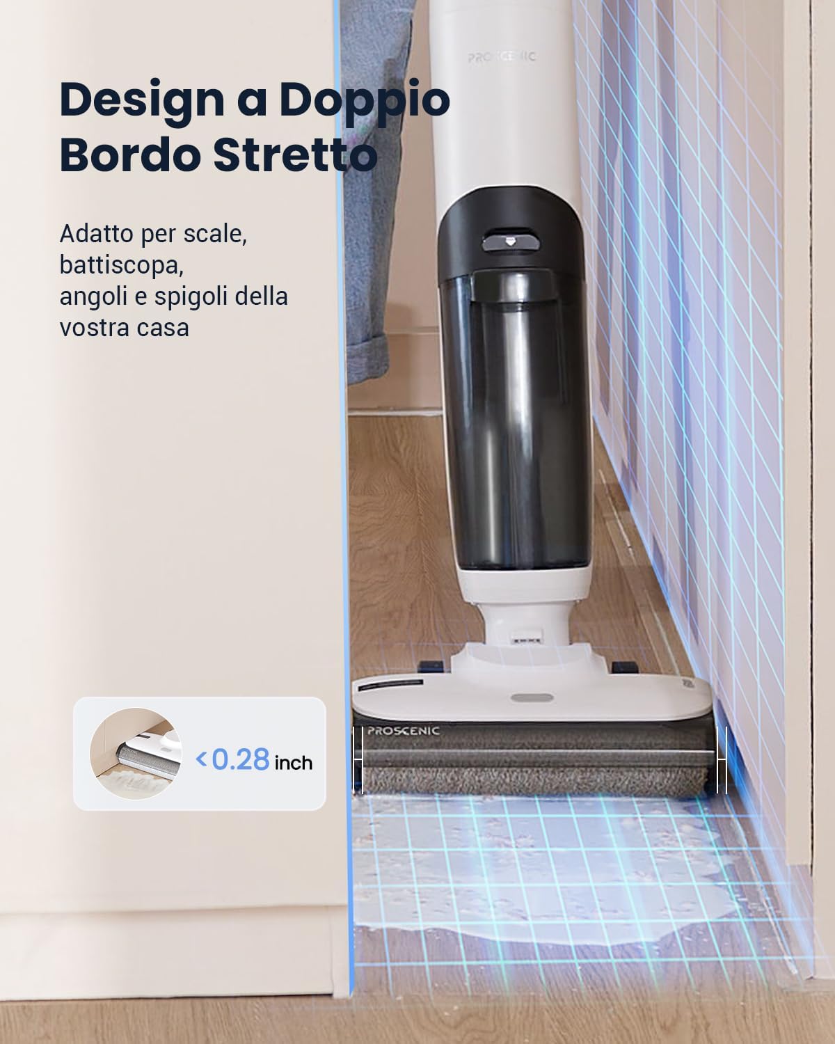 Proscenic F10 Aspirapolvere Senza Fili, 3-IN-1 Lavapavimenti, Spruzzo dellAcqua, Bordi Stretti, AutopropulsioneAsciugatura, Assistente Vocale Italia,Pulizia per Superfici Asciutti o Bagnati, Bianco [Classe di efficienza energetica A+++]