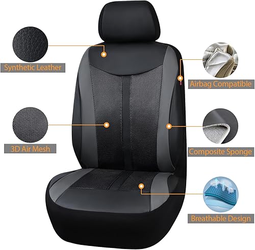 Miniatura 2 de Flying Banner - Fundas de asiento universales para automóvil, PU y malla transpirable, compatible con bolsa de aire