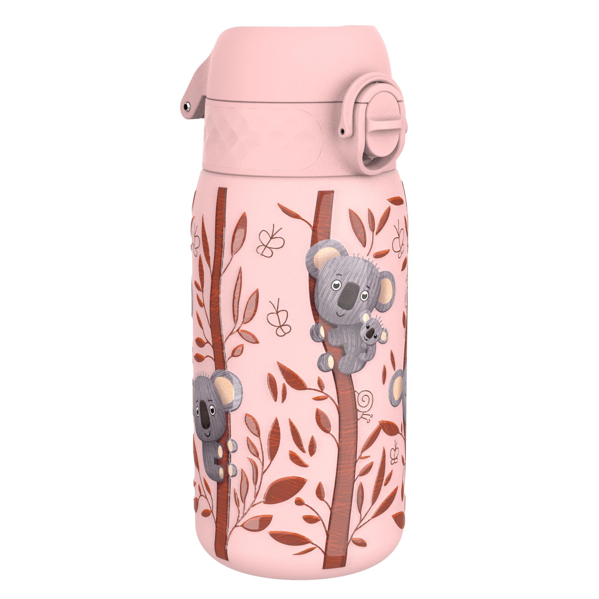 Ion8 Vacuum Insulated Steel Water Bottle, 320 ml/11 oz, Leak Proof, Easy to Open, Secure Lock, Dishwasher Safe, Carry Handle, Metal Water Bottle, ThermoShield Stainless Steel, Koalas
