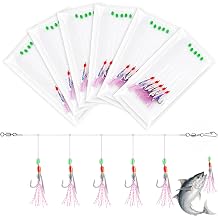 Realure 6 Pack Sabiki Fishing Rigs, 30 Pre-Tied Fish Skin Hooks with Luminous Beads & Copper Swivels, 3 Hook Sizes #12#16#18 Bait Catching Rigs for Mackerel, Herring, Sardines, Cod, Pollock