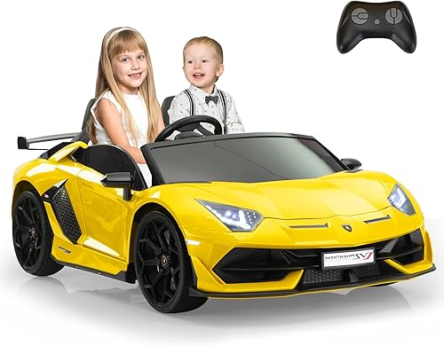 TOBBI Lamborghini eléctrico de 2 plazas de 24 V para niños de alta velocidad 8.1 mih Drift deportivo con asientos de piel sintética con cinturón de