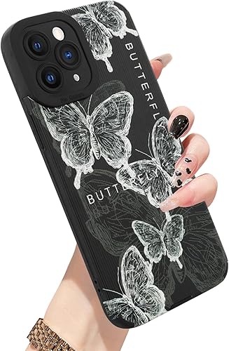 MZELQ Funda para iPhone 11 Pro Max, bonito patrón de mariposa negra para iPhone 11 Pro Max, protector de pantalla, protección de cámara, funda a