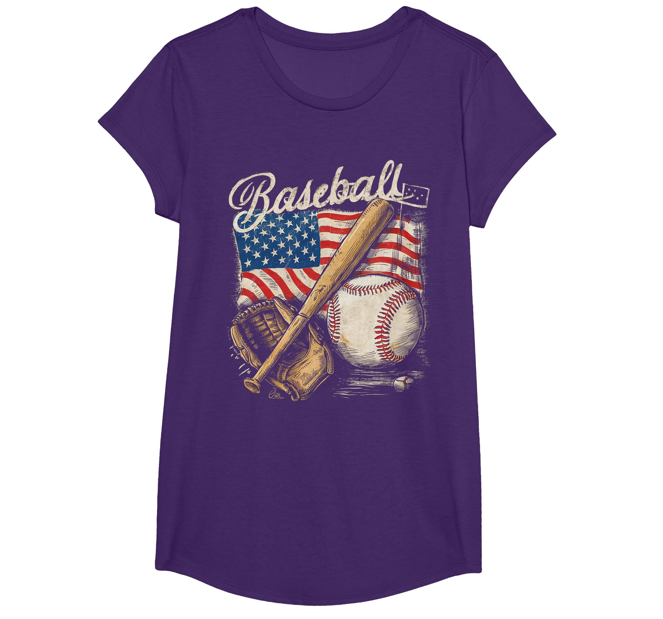 American Flag Baseball Player Bat Fan Catcher Pitcher USA T-Shirt