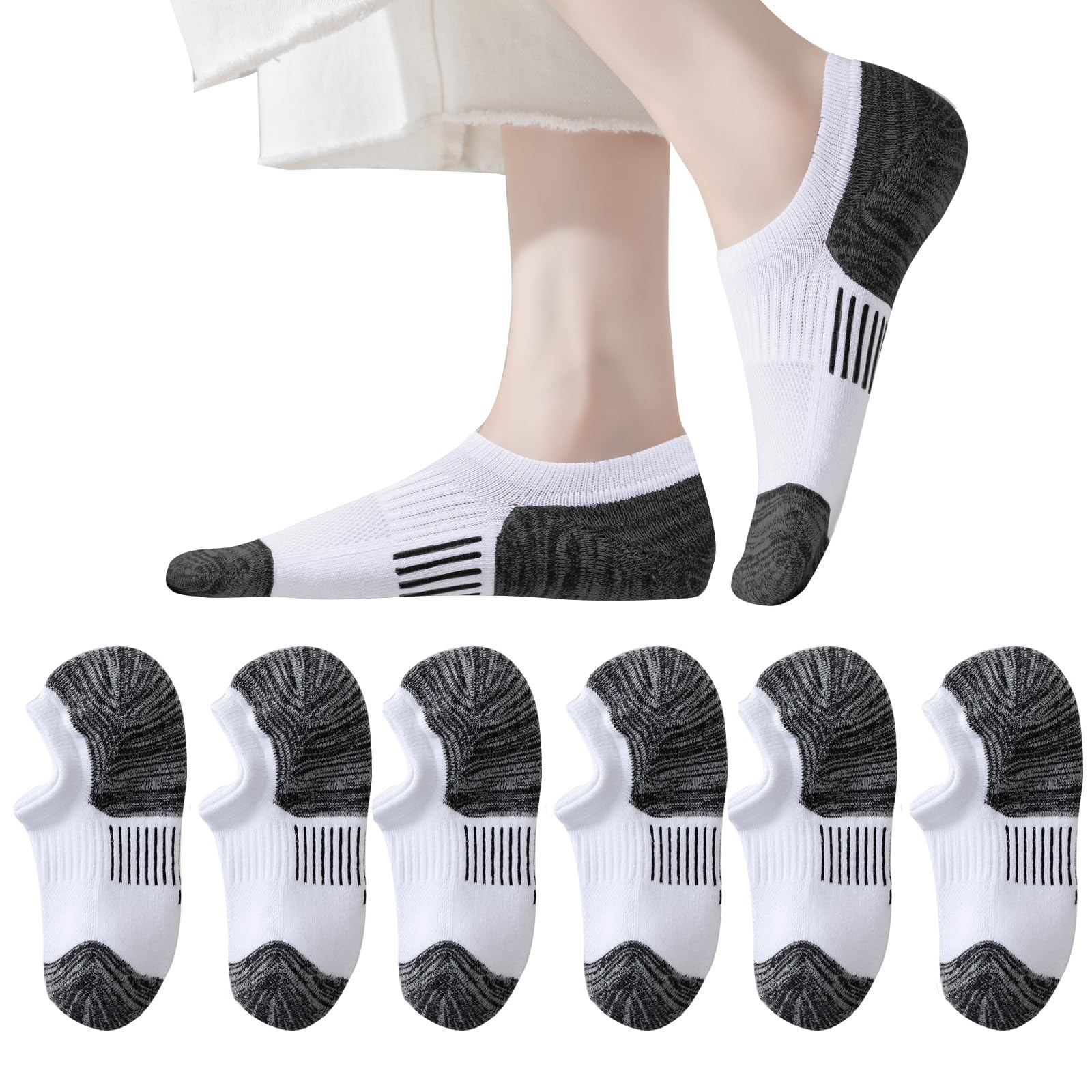 EPEIUS Thick No Show Socks for Women Athletic Ankle Socks Cushioned Running Low Cut Non Slip Footies 3/6 Pairs