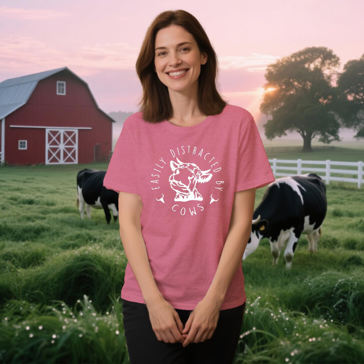 Cow Shirt for Women Easily Distracted by Cows T-Shirt Casual Country Farm Life Tee - Image 2