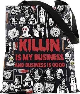 KUIYAI Clown Movie Merchandise Inspired Tote Bag KillerClown Canvas Bag Horror Movie Lover Gift Art Scary Clown Character Gift (BusinessGoodToteBlk)