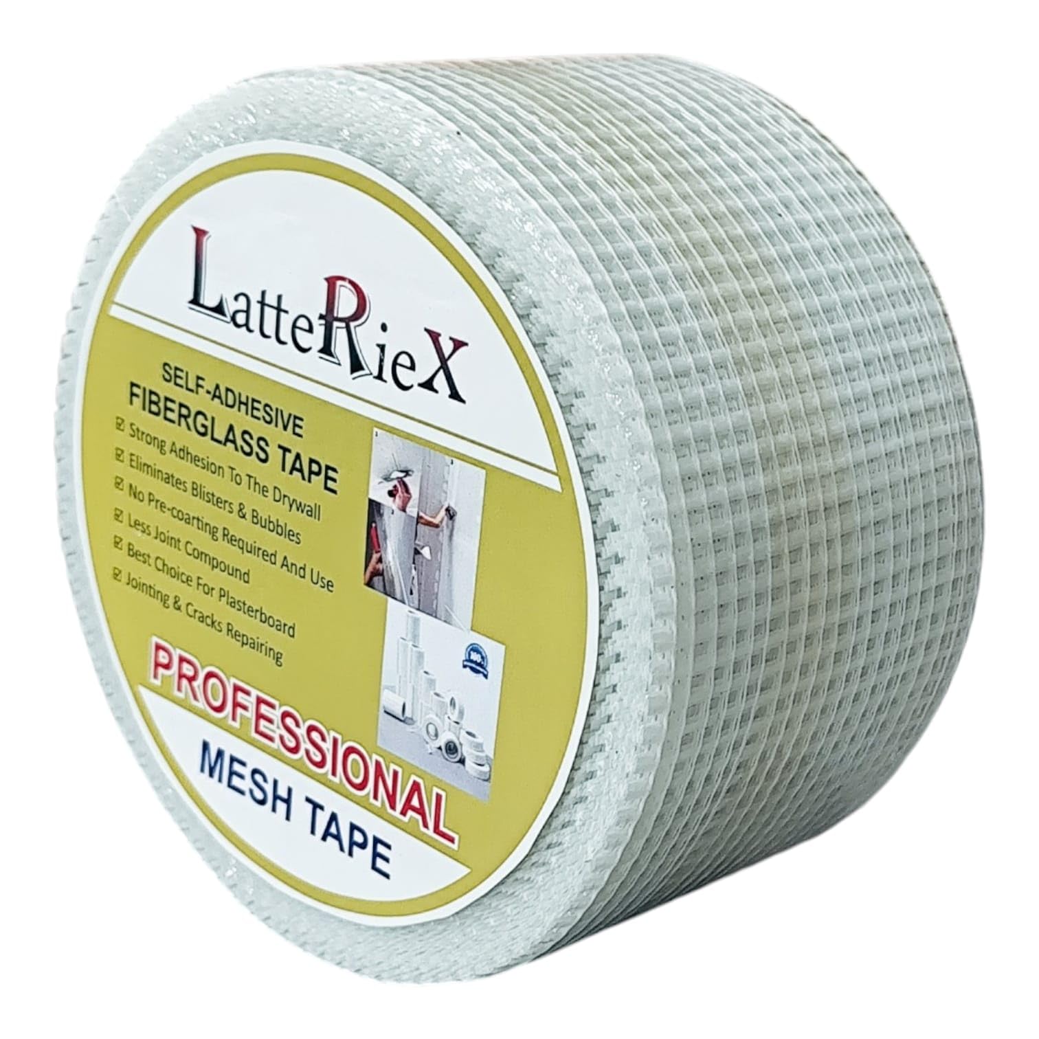 LatteRiex 4 Inch x 50 Meter Glass Fiber Mesh Drywall Joint Tape - 80 GSM Crack Repair Tape for Wall, Ceiling, Floor & Partition Joints | Waterproof, Easy Application Plastering Mesh Tape Roll-image-29