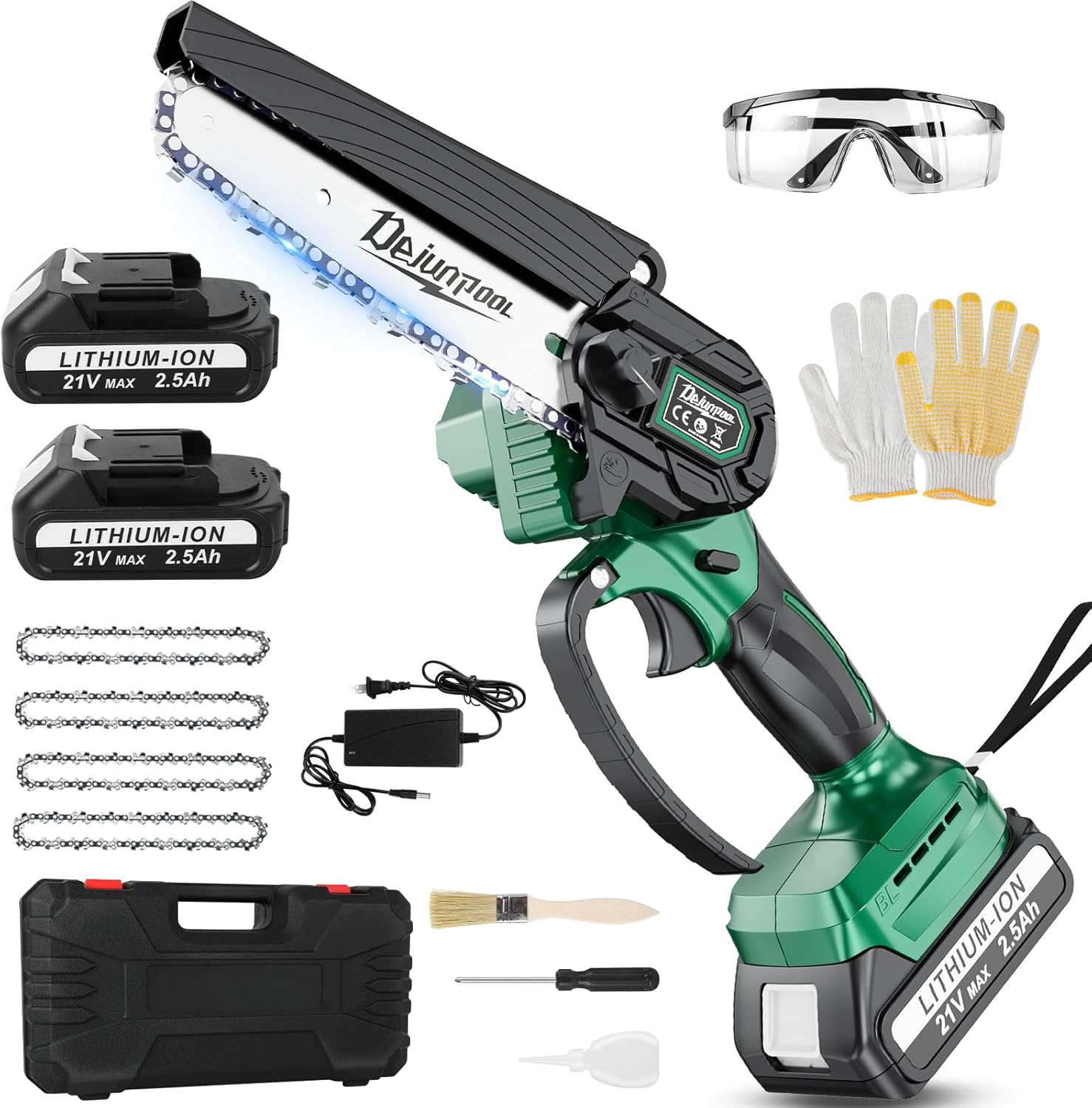 Mini Chainsaw Cordless Battery Powered, 6 Inch Small Electric Chainsaw Brushless, Handheld Pruning Chain Saw for Wood Tree Branches, 4 Chains, 2x 2500 mAh Battery, Garden Tools Christmas Gifts for Dad