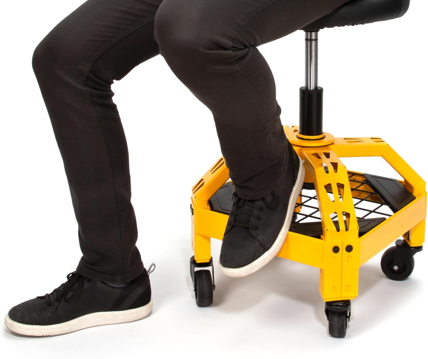 DEWALT Heavy-Duty Metal Rolling Stool for Shop or Garage, Padded 360-degree Swivel Seat, Durable Steel Frame, Adjustable