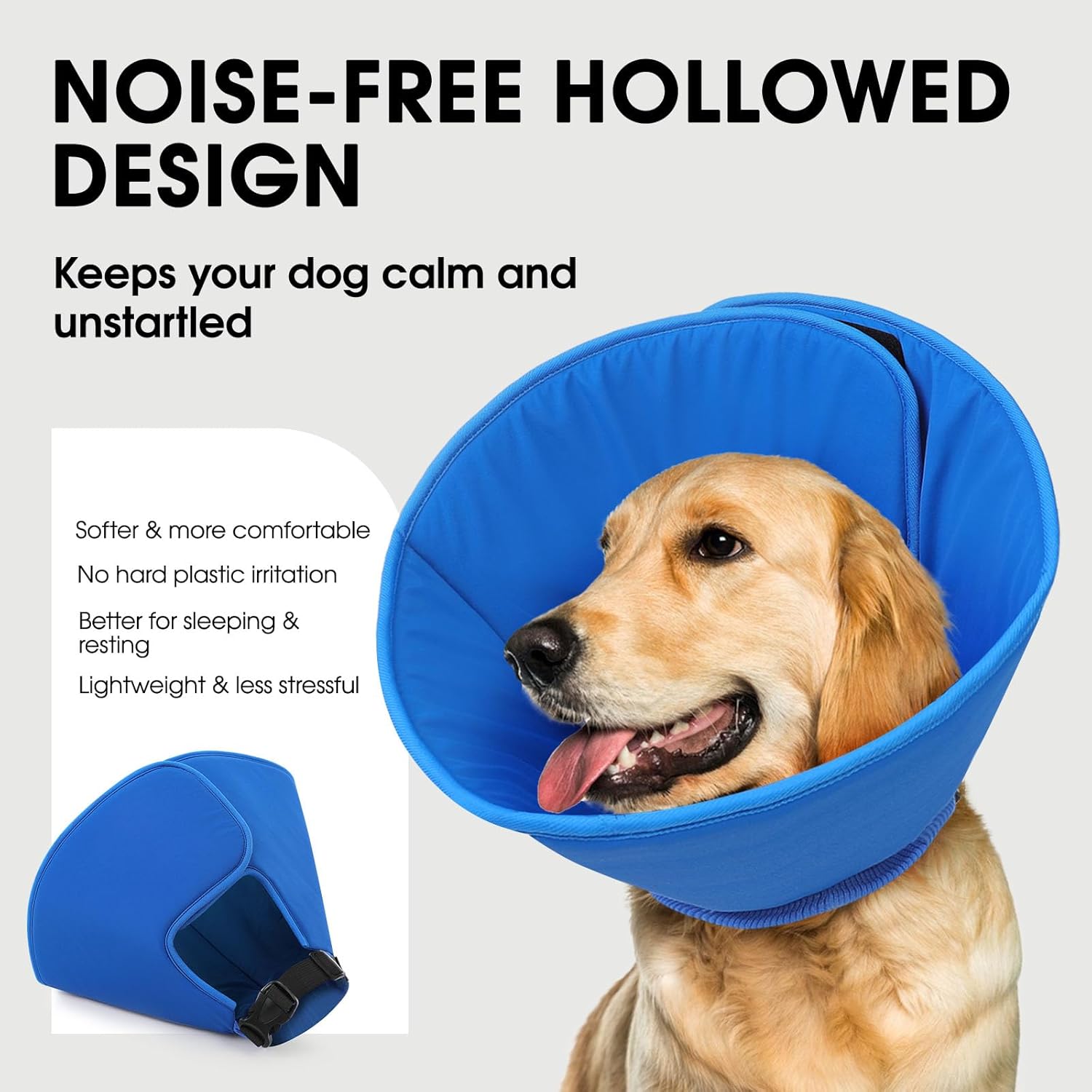 SUNFURA Dog Cone, Soft Cone for Dogs to Stop Licking with Adjustable Buckle, Dog E-Collar Alternative After Surgery for Medium Large Dogs, Pet Cones Collar for Wound Healing, Blue L