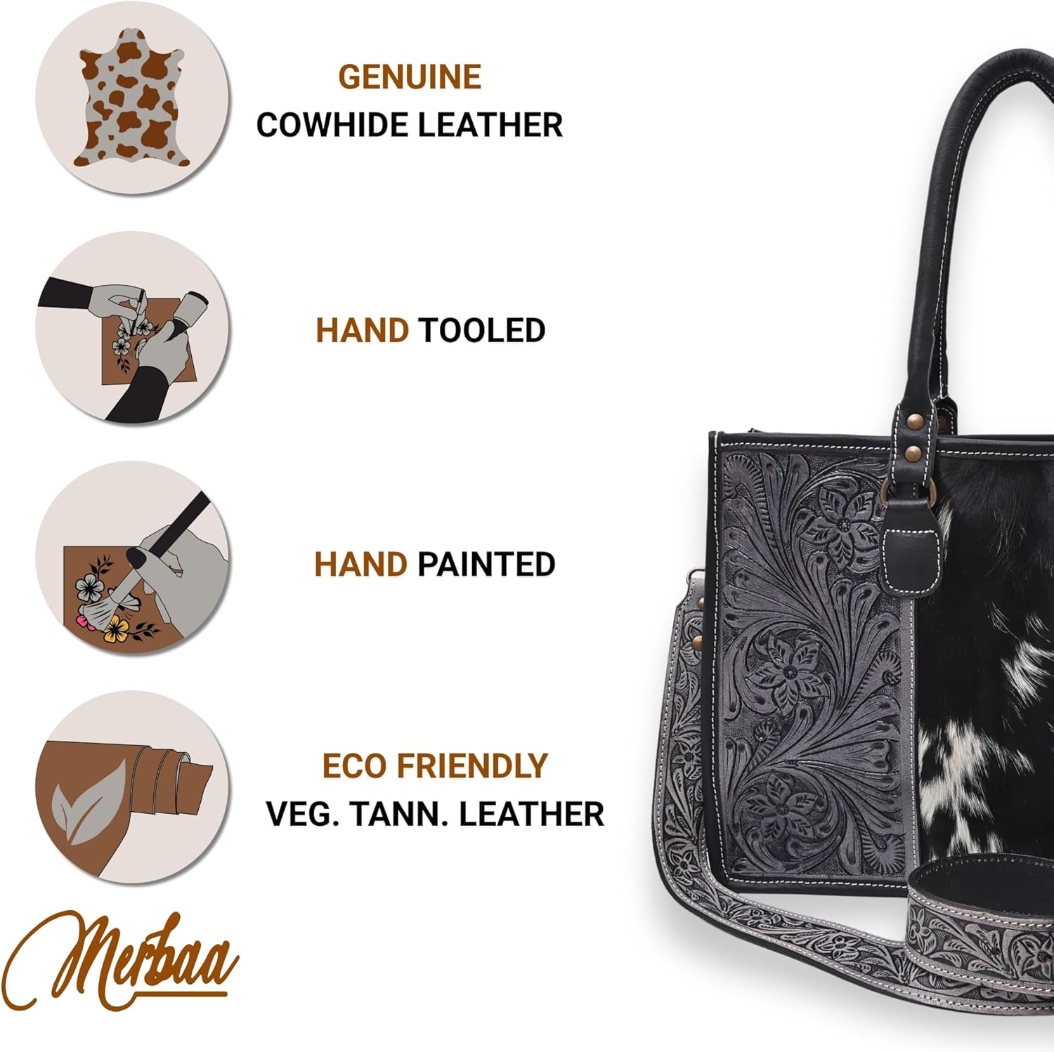 Merbaa Women Natural Cowhide Leather Hand Bag With Adjustable Detachable Strap Leather Massenger Handbag Purse Sling Bag - Image 3