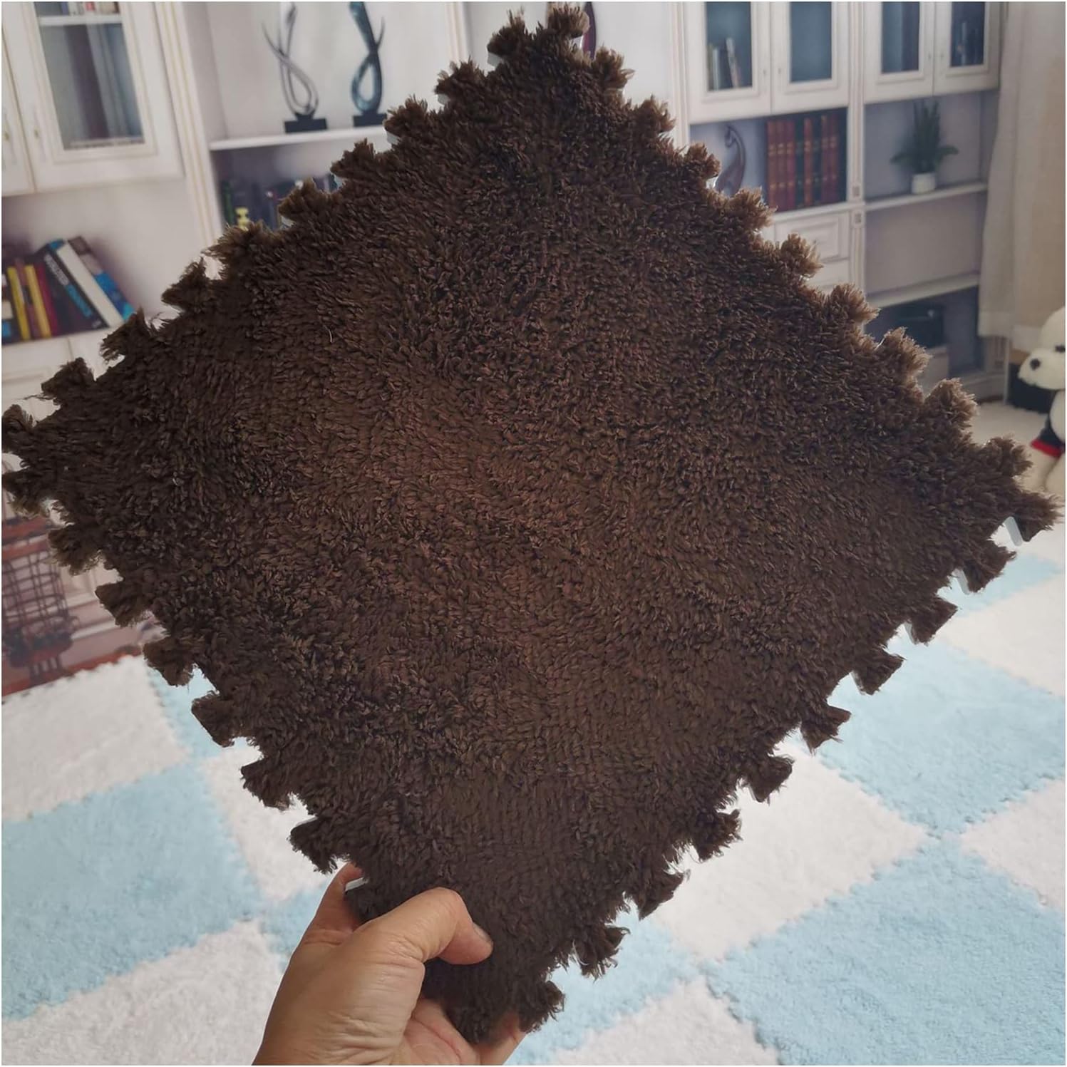 Thicken Interlocking Carpet Tile Mats, Fluffy Soft Foam Area Rug for Living Room Bedroom(Apricot)