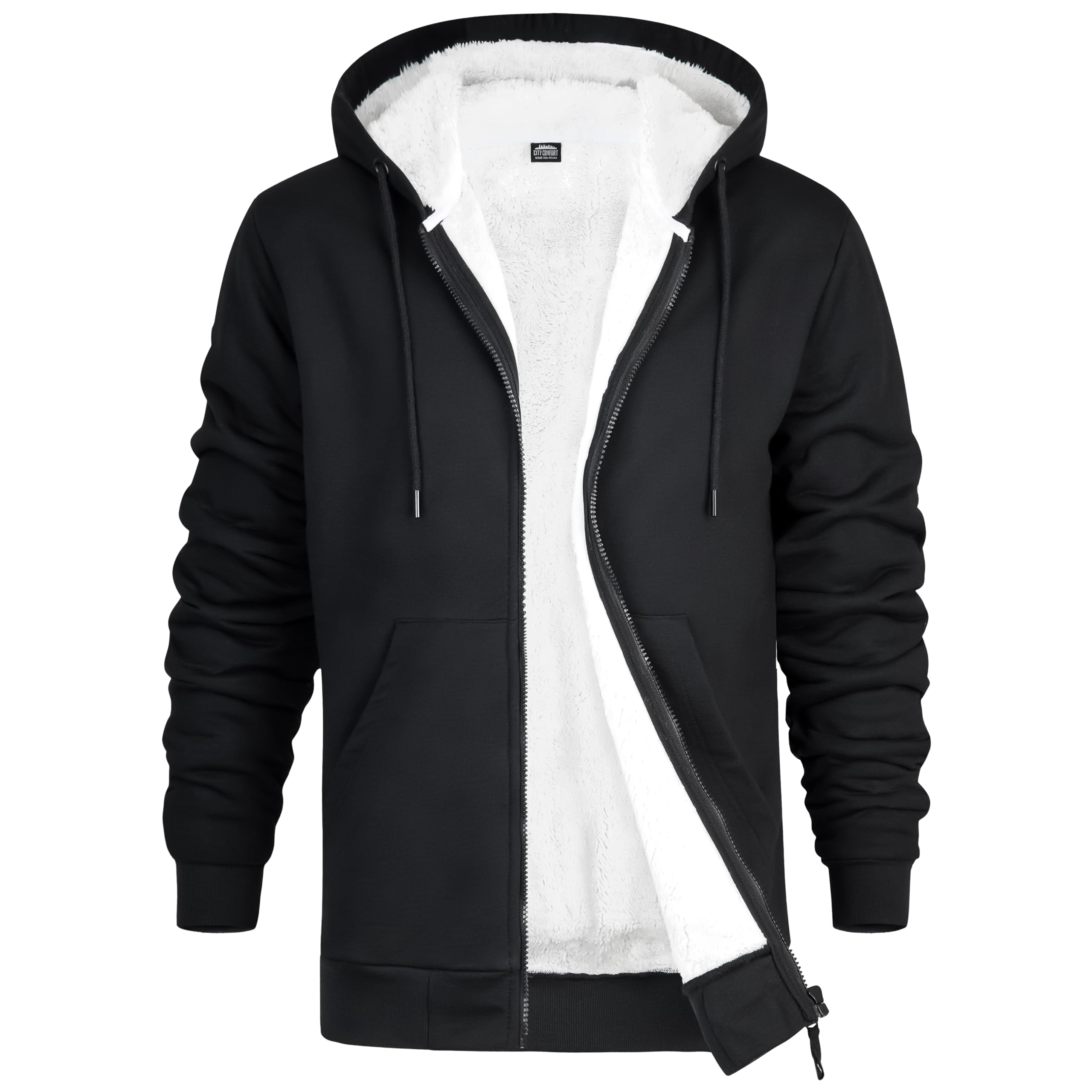 Citycomfort Men's Black Hoodie With Fleece Lining - Zip Hoodie Teenagers M-3Xl Warm Cosy Outerwear Full Zip Loungewear - Gifts For Him (, M)