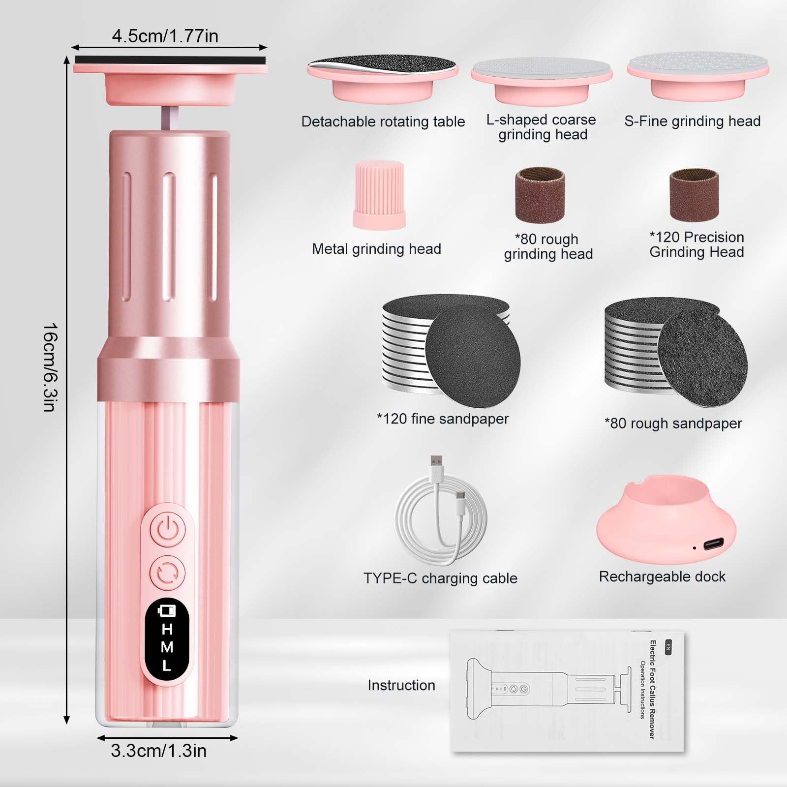 Lima elettrica per la rimozione dei calli per piedi, regolabile a 6 velocità, ricaricabile, con 30 cuscinetti di ricambio (rosa)