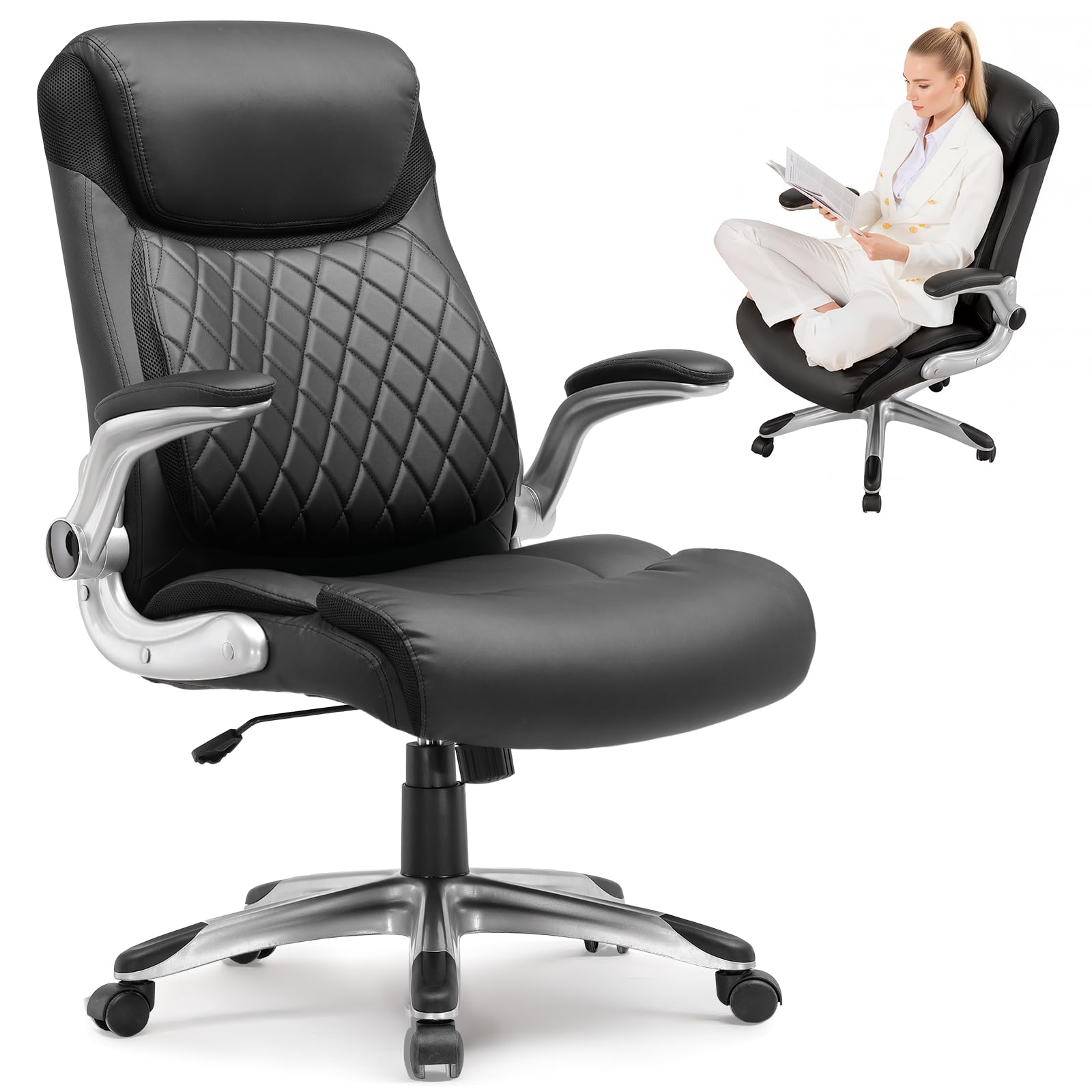 GTPLAYER Big and Tall High Back Office Chair 400LBS Wide Leather Executive Chair Height Adjustable Lumbar Support Armrests