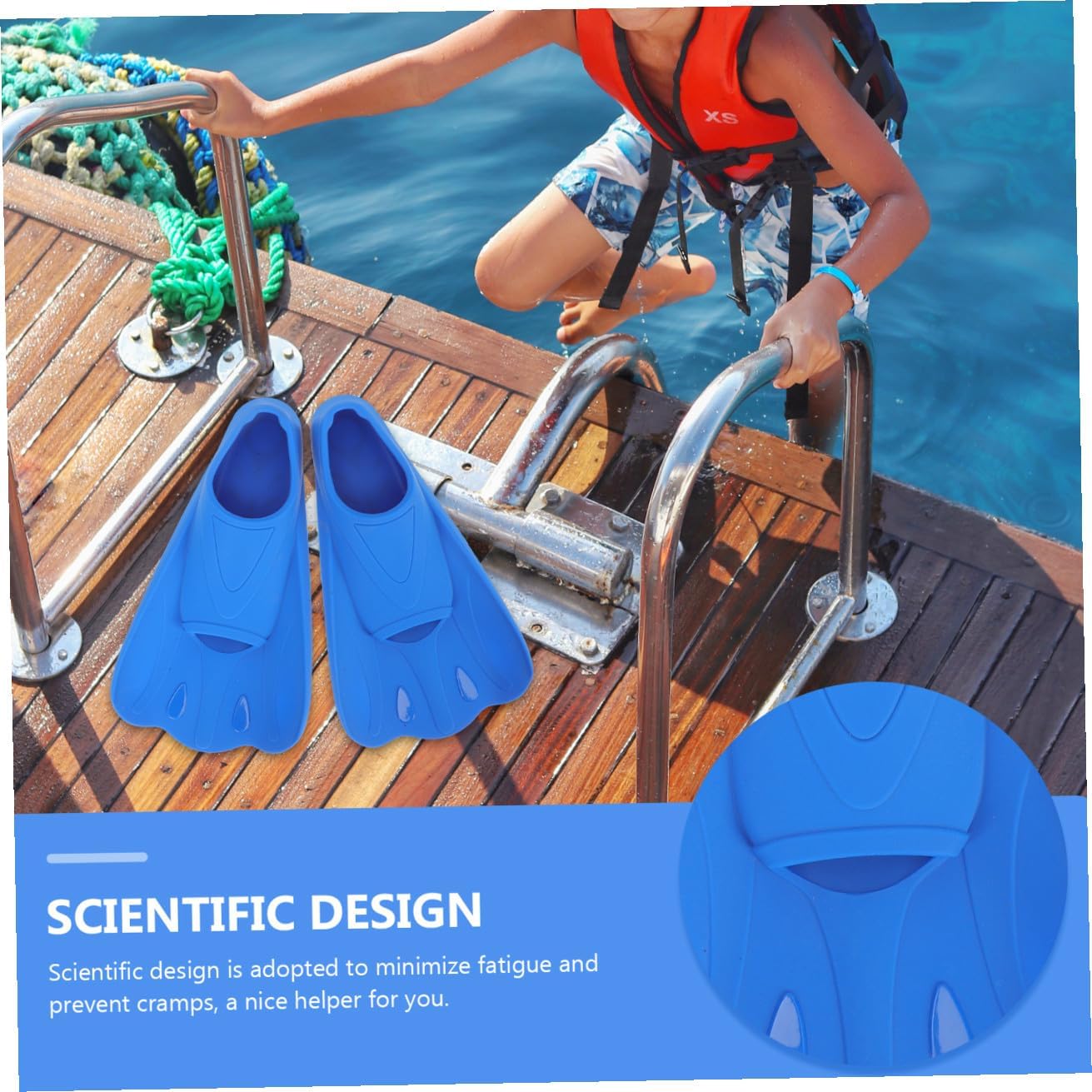 Silicone Swimming Fins Blue Xs30-32, Short Training Flippers for Diving and Snorkeling, Lightweight Swimming Floating Fins for ’s Swim Practice