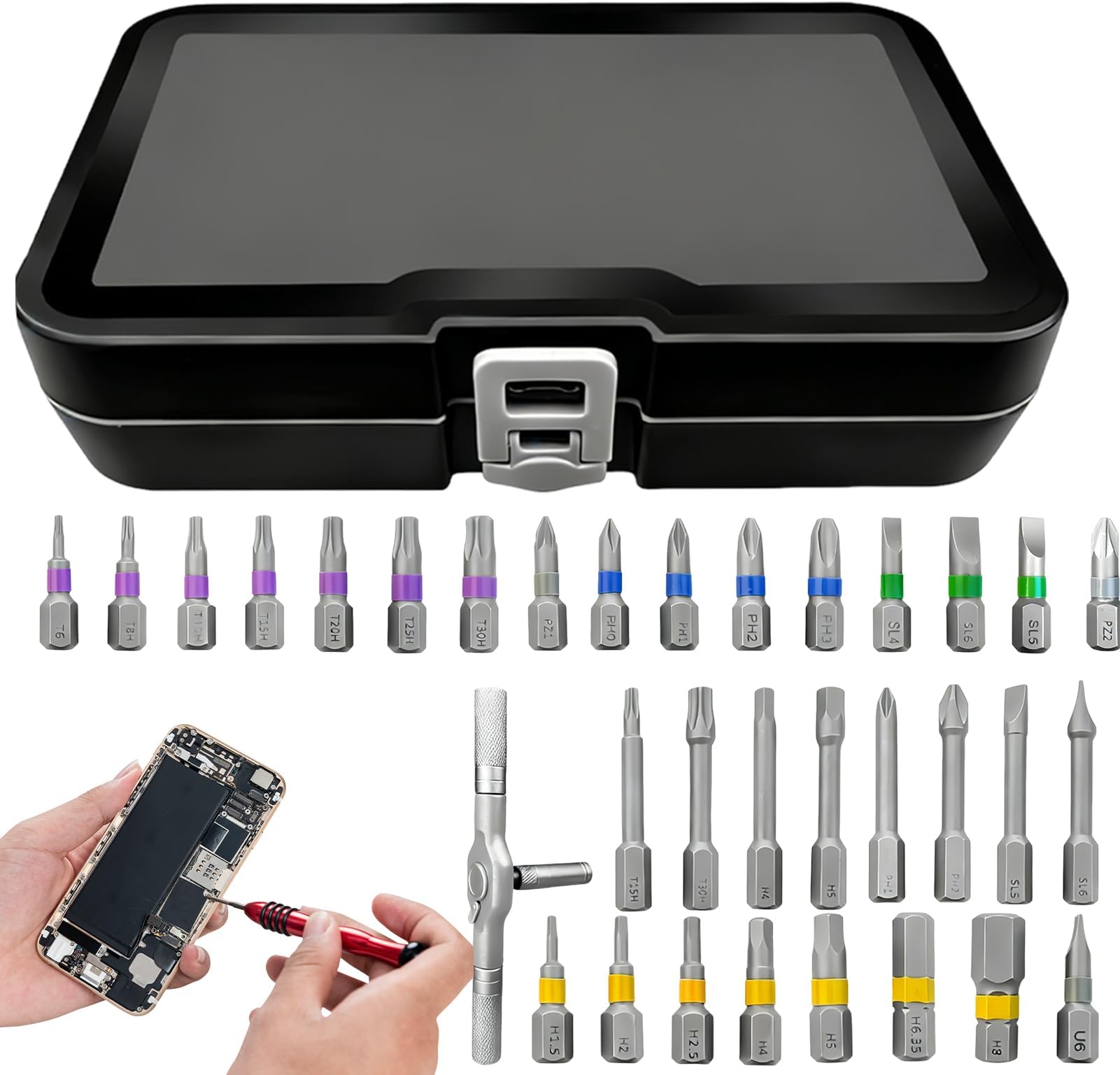 Screwdriver Bit Set | Ergonomic T Crank with Ratchet | Repair Tool Kit - For Beginners Professional Father Husband Glasses Bicycle Watch Furniture