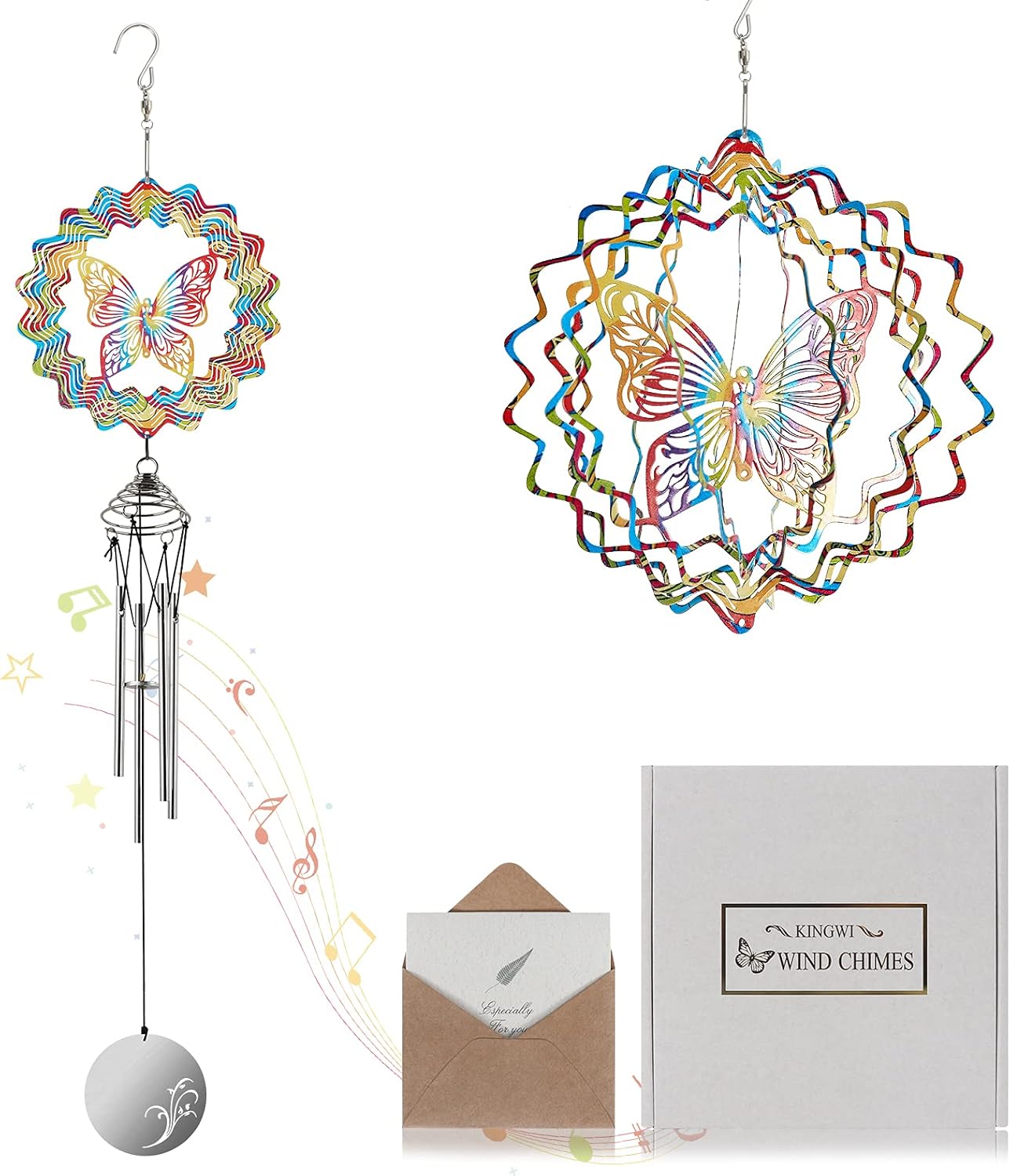 Butterfly Wind Chimes for Outside with Wind Spinners, Windchimes Unique Outdoor Clearance, Personalized Suncatcher Wind Chimes, 3D Rotating Wind Chimes, Solid Tubes Small Wind Chimes